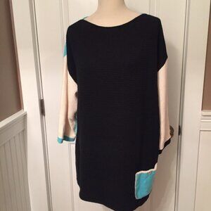 MARGARET WINTERS SWEATER BLACK CREAM BLUE COLOR BLOCK REVERSIBLE Size XL